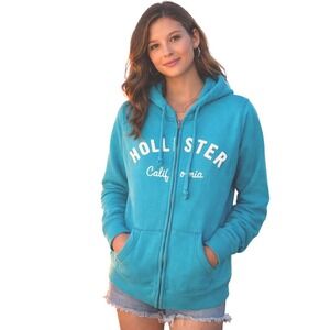 Hollister Women's Y2K Full Zip Embroidered Long Sleeve Hoodie Sweatshirt Size L